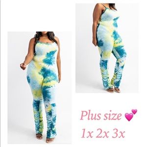 Plus-size tie dye jumpsuit blue and green